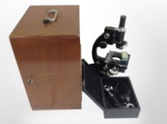 A Thomas Swift microscope numbered M202188, in mahogany travel case,
