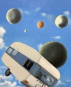 Jan J : Caravan in sky, oil on canvas, 81cm x 100cm.