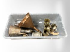 A copper funnel, Turkish copper ewer,