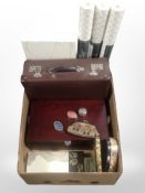 A group of trinket boxes including Kashmir hand-painted papier-mâche example, onyx cigarette box,