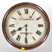 A mahogany circular wall timepiece with chain-driven single-fusee movement,