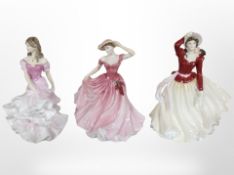 Three Royal Doulton figurines, 'Ellen' HN 3992, 'Sophie' HN 3995, and 'Alice' HN 4003.