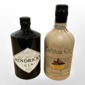Two bottles of gin : Hendricks 70cl and Bath Tub 70 cl