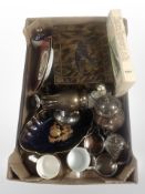 A group of silver-plated wares, pair of Limoges porcelain plates, a 1908 Sears catalogue (reprint),