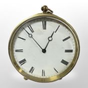 A brass-cased circular desk timepiece by Jas Ritchie and Son, Edinburgh, diameter 9.5cm.
