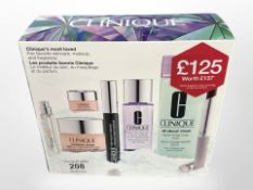 A Clinique gift set of skin care, make up and fragrance,
