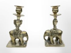 A pair of brass elephant candlesticks, height 16cm.