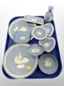 A group of Wedgwood blue and white Jasperware.