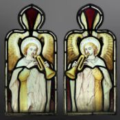 A pair of Angel Trumpeteers, two trapezoidal stained,