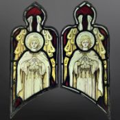 Angels at Prayer, a pair of trapezoidal stained,