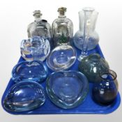 A group of Danish glass wares including Holmegaard dish, decanters, etc.