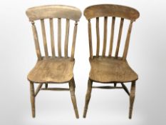 An early-20th century elm kitchen chair and a further beech chair.