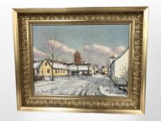 Danish School : A snow covered street, oil on canvas,