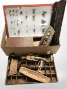 A montage of butterfly specimens (as found), together with assorted treen items,