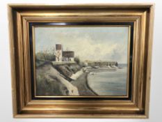 L Johansen : A house on a coast line, oil on canvas,