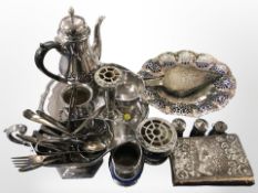 A group of silver and silver plate to include a Victorian Holy Bible with embossed silver front