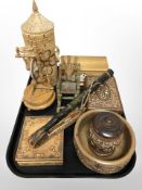 A group of treen including Indian carved and bone-inlaid box, similar lidded pot,