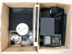 A quantity of electricals including National all-transistor radio, NAD DVD player, speakers,