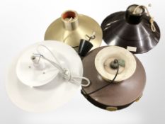 Five 20th-century Scandinavian conical pendant light shades.