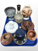 A group of 20th-century Scandinavian studio pottery wares, lamp base, etc.
