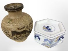 A Bing & Grøndahl prism porcelain bonbon dish, designed by Annegrete Halling-Koch,