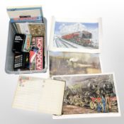 A group of Monopoly and other games, stamp album, calculator, bridge board, vinyl records,