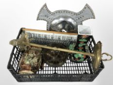 A brass smoker's stand, oriental vase, monochrome picture of an RAF squadron,