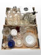 A group of continental drinking glasses, soda siphon, fruit bowls, vases, etc.