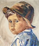 Danish school : Portrait of a child wearing a hat, oil on canvas, 43cm x 49cm.