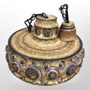 A 1970s Scandinavian pottery pendant light fitting, diameter 34cm.