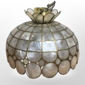 A pearlescent glass pendant light shade, diameter 47cm.