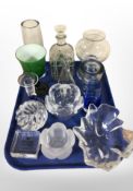 A group of Danish glass wares including Holmegaard paperweight, tealight holders, vases, etc.
