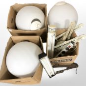 Three large Scandinavian opaque glass pendant globe light fittings,