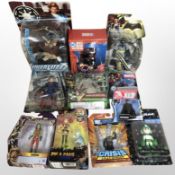 11 Hasbro, Funko and other figurines including Star Wars, DC, Megaman, etc., boxed.