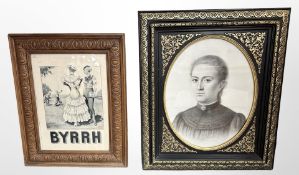 A 19th-century portrait depicting a lady wearing a dress, charcoal, 33cm x 42cm,