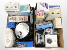 A quantity of home electricals, air fryer, heater, Google thermostat, kitchen wares, etc.