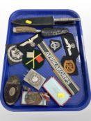 A group of militaria and collectibles comprising a reproduction Fairbairn-Sykes-style fighting