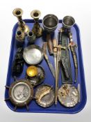 A group of silver plate and other metal wares, sword letter knives, two oriental cloisonné vases,