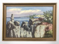 Louis Bendlsen : Cliffs with coastline beyond, oil on canvas,