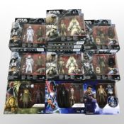 14 Hasbro Disney Star Wars figurines including Rogue One, The Force Awakens, etc., boxed.