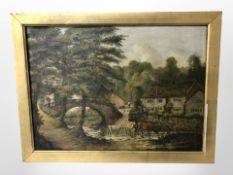 19th century school : Cattle in a stream, oil on canvas,