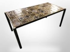 A 20th-century Scandinavian painted metal-framed rectangular coffee table with tiled top,