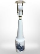 A Royal Copenhagen blue and white porcelain lamp base, overall 63cm high (continental plug).
