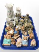 A group of Lilliput Lane cottages, Pendelfin rabbits, Aynsley Wild Tudor porcelain vases, atomiser,