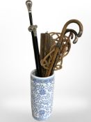 A reproduction Chinese blue and white porcelain stick stand, height 45cm,