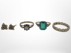 Three 9ct gold dress rings and a pair of earrings CONDITION REPORT: 6.