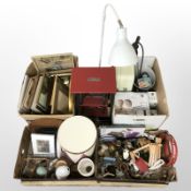 A quantity of decorative home wares, paintings, kitchen wares, painted step, standard lamp, etc.