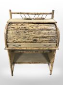 A bamboo and wicker tambour front bureau,