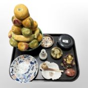 A group of collectibles to include ceramic glazed fruit ornament, Royal Crown Derby dish,