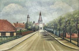 Danish school : A tree-lined avenue, oil on canvas 49cm x 32cm.